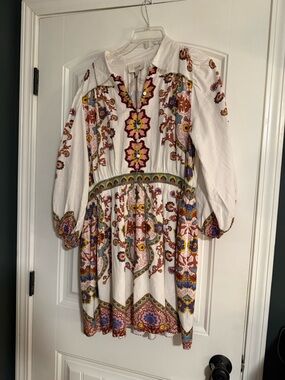 Cleobella White Mini Dress with Multicolor Floral Border Print